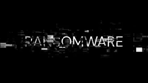 3D rendering ransomware text with screen effects of technological glitches Fotos de archivo
