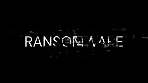 3D rendering ransomware text with screen effects of technological glitches Fotos de archivo