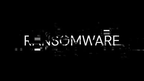 3D rendering ransomware text with screen effects of technological glitches Fotos de archivo