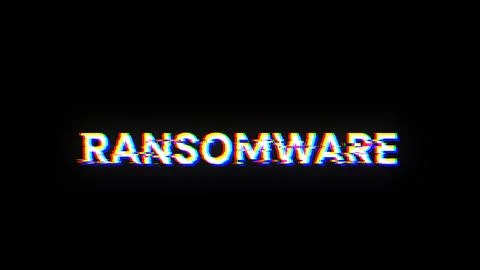 3D rendering ransomware text with screen effects of technological glitches Fotos de archivo