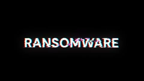 3D rendering ransomware text with screen effects of technological glitches Fotos de archivo