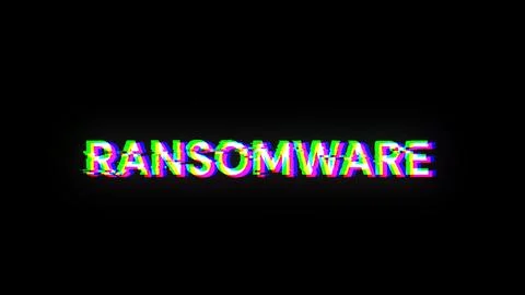 3D rendering ransomware text with screen effects of technological glitches Fotos de archivo