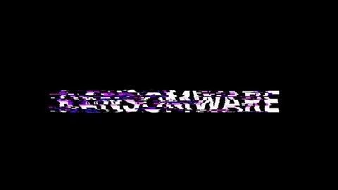 3D rendering ransomware text with screen effects of technological glitches Fotos de archivo