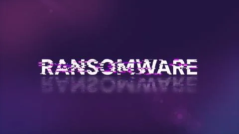 3D rendering ransomware text with screen effects of technological glitches Fotos de archivo