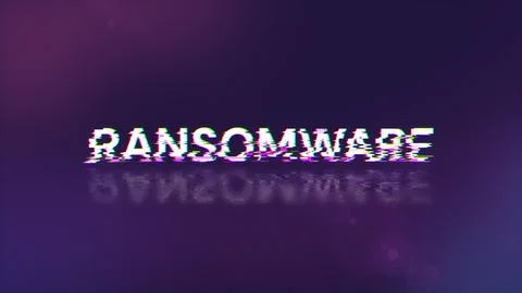 3D rendering ransomware text with screen effects of technological glitches Fotos de archivo