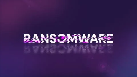 3D rendering ransomware text with screen effects of technological glitches Fotos de archivo