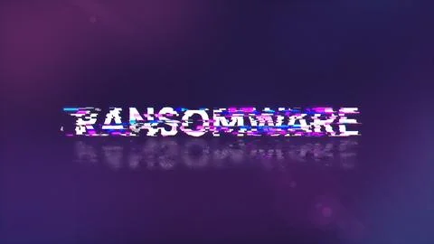 3D rendering ransomware text with screen effects of technological glitches Fotos de archivo