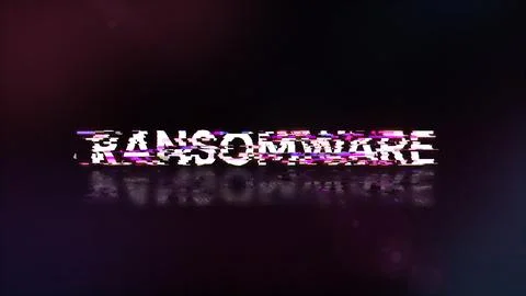 3D rendering ransomware text with screen effects of technological glitches Fotos de archivo