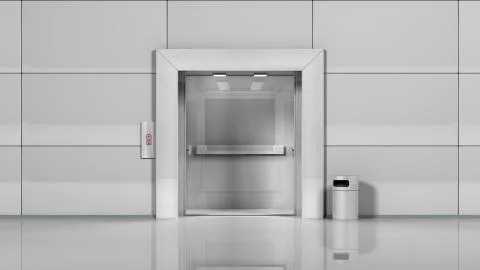 3d rendering of Realistic chrome metal office building elevator Stock Illustration