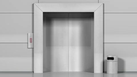 3d rendering of Realistic chrome metal office building elevator. Ilustración de archivo