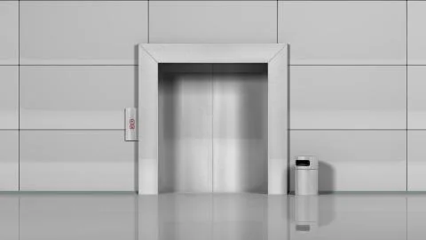 3d rendering of Realistic chrome metal office building elevator Stock Illustration