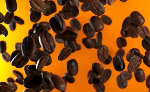 3D Rendering Of Realistic Coffee Beans Falling With Soft Focus On Warm Backgr Stock Illustration