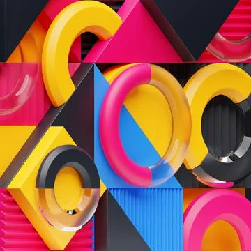 3d rendering of realistic composition primitives. Abstract theme for trendy d Stock Illustration