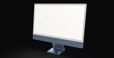 A 3D rendering of a Realistic Computer, with a white screen, isolated on a bl Stock Illustration