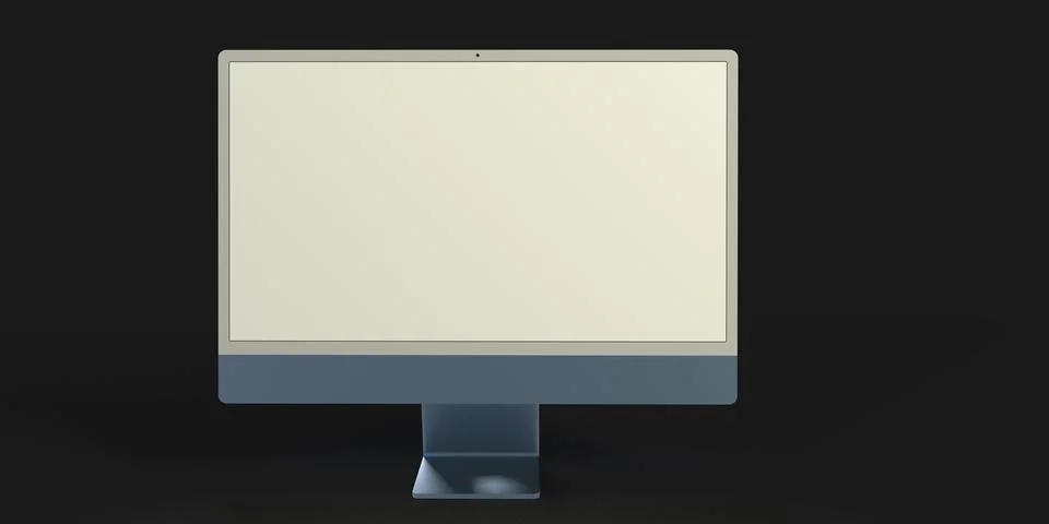 A 3D rendering of a Realistic Computer, with a white screen, isolated on a bl Stock Illustration