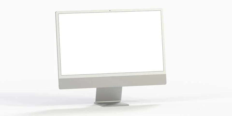 A 3D rendering of a Realistic Computer, with a white screen, isolated on a wh Stock Illustration