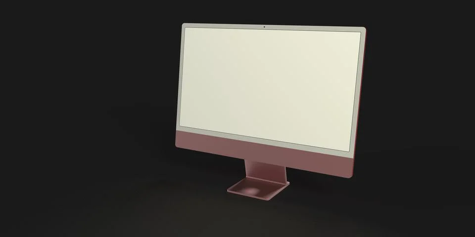 A 3d rendering Realistic Computer, with a white screen, isolated on a black b Stock Illustration