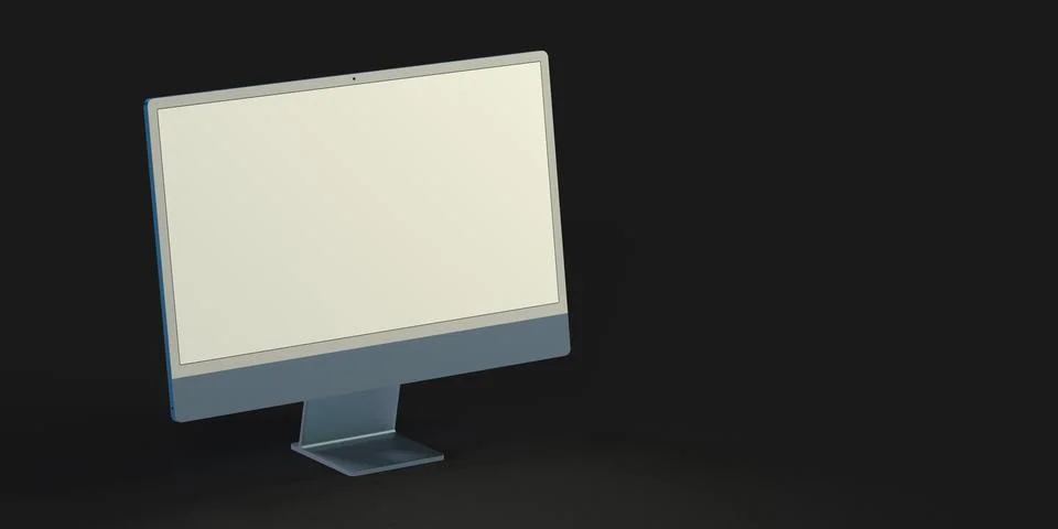 A 3d rendering Realistic Computer, with a white screen, isolated on a black b 스톡 일러스트