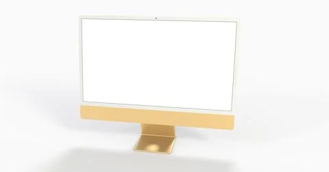 A 3d rendering Realistic Computer, with a white screen, isolated on a white b Ilustración de archivo
