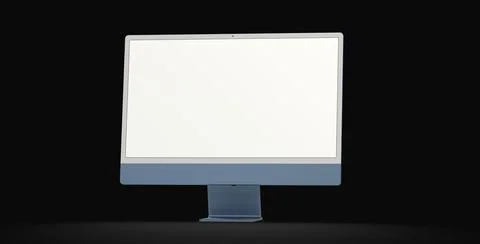 A 3d rendering Realistic Computer, with a white screen, isolated on a black b Stock Illustration