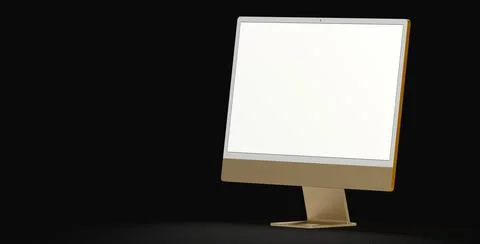 A 3d rendering Realistic Computer, with a white screen, isolated on a black b イラスト素材