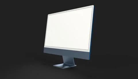 A 3d rendering Realistic Computer, with a white screen, isolated on a black b Stock Illustration