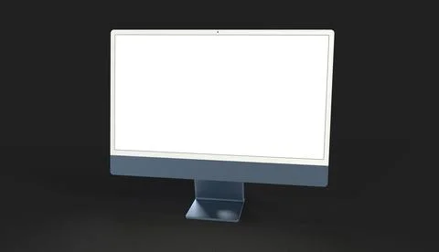 A 3d rendering Realistic Computer, with a white screen, isolated on a blackba Stock Illustration