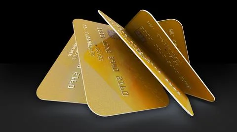 3d rendering of Realistic detailed gold credit cards with bright abstract gol Stock Illustration