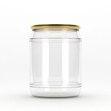3D rendering Realistic empty glass jar with cap isolated on white background. Stock Photos