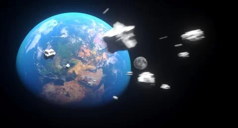 3D Rendering Of Realistic Falling Asteroids To The Earth The Elements Of This 스톡 일러스트