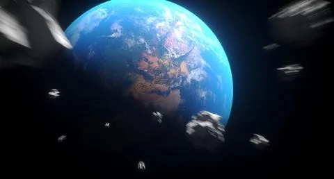 3D Rendering Of Realistic Falling Asteroids To The Earth The Elements Of This イラスト素材