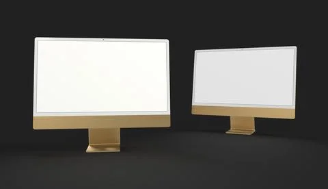 3D rendering of realistic flat-screen computer monitors with blank screens - Stock Illustration