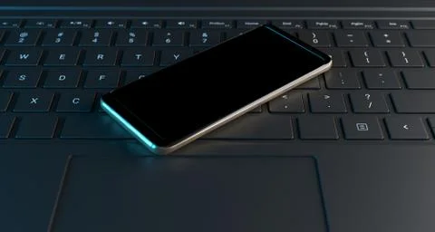 3D Rendering Of Realistic Looking Computer Keyboard Closeup With Smartphone O イラスト素材