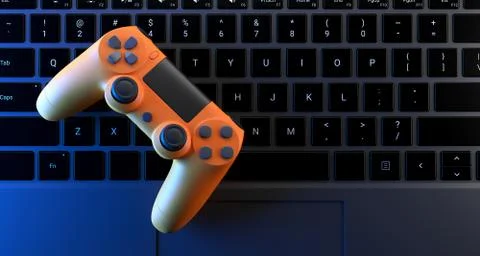 3D Rendering Of Realistic Looking Computer Keyboard Closeup With Gaming Joyst Stock Illustration