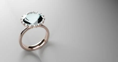 3D rendering of realistic massive diamond and tiny diamonds surrounded the ri Stock Illustration