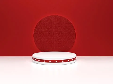 3D rendering Realistic minimalist red podium for product display. Floating li Stock Illustration