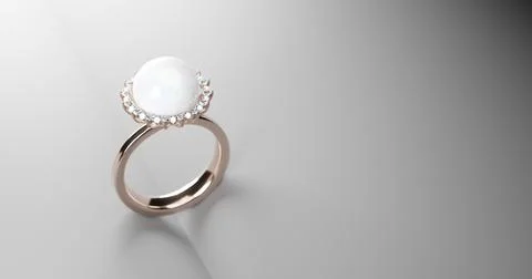3D rendering of realistic pearl diamonds surrounded the ring. Solitaire pearl Stock Illustration