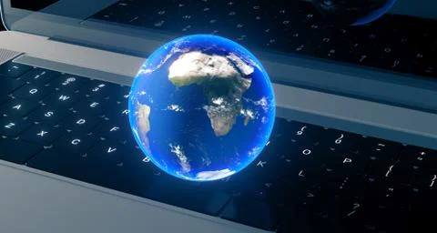 3D Rendering Of Realistic Planet Earth Globe Over Computer Keyboard The Eleme 库存插图