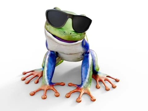 3D rendering of a realistic red-eyed tree frog wearing sunglasses. Stock Illustration