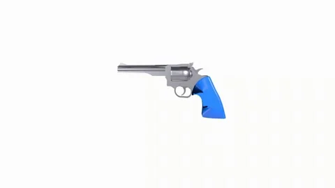 3D rendering of a realistic revolver with a striking blue grip 스톡 동영상 287882203