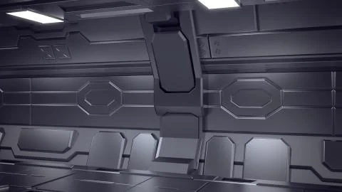 3D rendering of realistic sci-fi spaceship corridor 库存插图