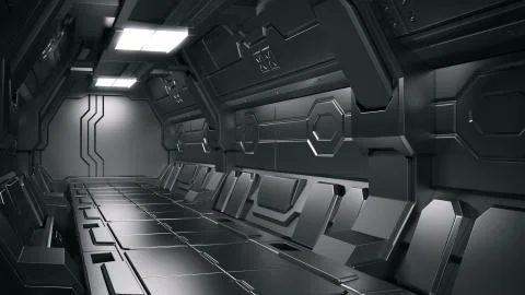 3D rendering of realistic sci-fi spaceship corridor Stock Illustration