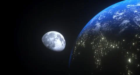 3D Rendering Of Realistic View From The Earth To The Moon The Elements Of Thi イラスト素材