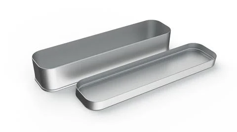 3D rendering of a rectangle blank silver box for pencil or stationery isolated Foto stock