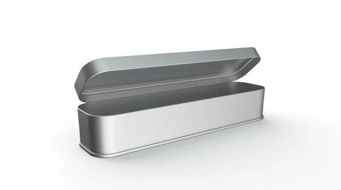 3D rendering of a rectangle blank silver box for pencil or stationery isolated Foto stock