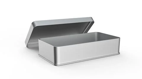 3D rendering of a rectangle blank silver box for pencil or stationery isolated Stock Photos