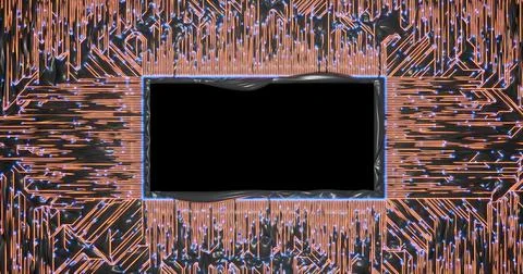 3d rendering. The rectangular frame is surrounded by circuitry elements of ne Stock Illustration