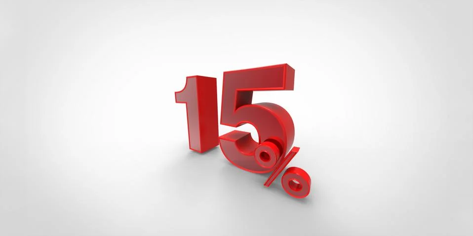 3D rendering of a red 15 percent letters on a white background Stock Illustration