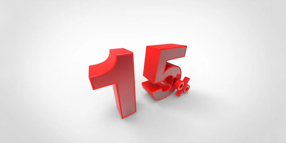 3D rendering of a red 15 percent letters on a white background Stock Illustration