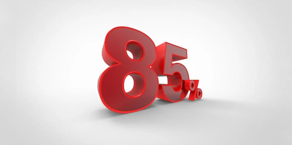 3D rendering of a red 85 percent letters on a white background Stock Illustration